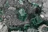 Green Cubic Fluorite with Calcite on Quartz - China #114025-2